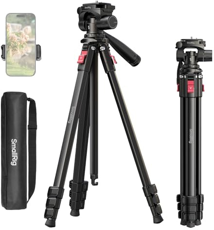 SMALLRIG Aluminum Camera Tripod Stand AP-30, 67.7 Travel Tripod with Phone Clip & Carry Bag, Portable Tripods with Quick-Flip Lock Legs, for Live Streaming and Vlogging, Max Load 11lb - 5474