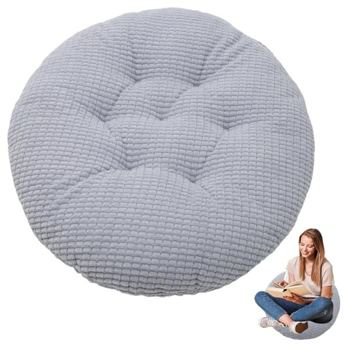 CEWROM Sitzkissen Rund 40cm, Bodenkissen Rund Sitzpolster Stuhlauflage, Waschbar bis 95°C, Stuhlkissen Polster Auflage für Wohnzimmer Büro Konferenzraum Cordstoff - 1 Stück (Grau)