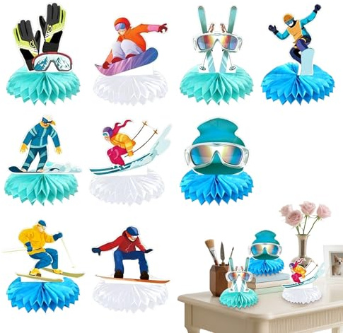 Waben-Aufsätze zum Skifahren – Wintersport-Themen-Dekoration, Winter-Skifahren, Party, Tischdekoration, Tischdekoration, Schreibtischregal, Thekenaufsteller