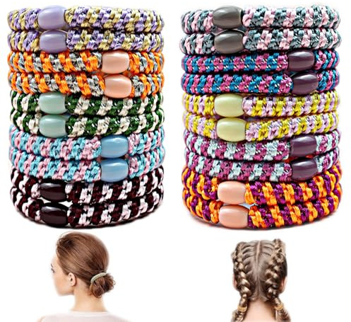 Haargummi, Kknekki Haargummi Original, Pack of 20 Elastic Zopfgummis Damen, Fashion Braided Hair Ties, Multicoloured Scrunchie for Thick Hair and Curly Hair Medium Long Hair