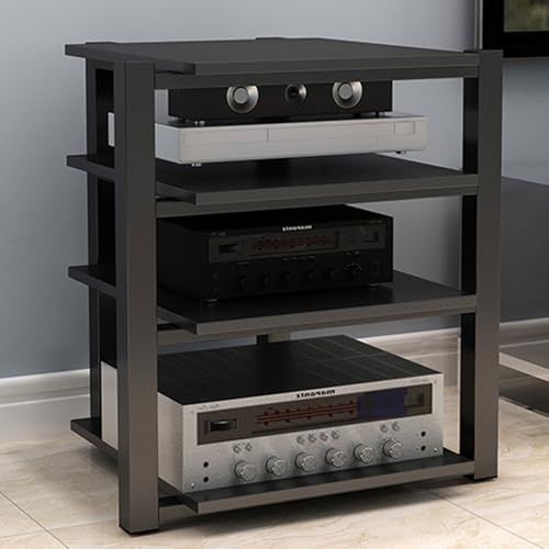 LIMENQIN Mobile Multimediale AV, Scaffale Stereo Audiovisivo, Mobile HiFi a 2/3/4 Ripiani, Mobile per Giradischi, Piccolo Mobile per Componenti AV(Black,4 Tier 70x55x90cm)