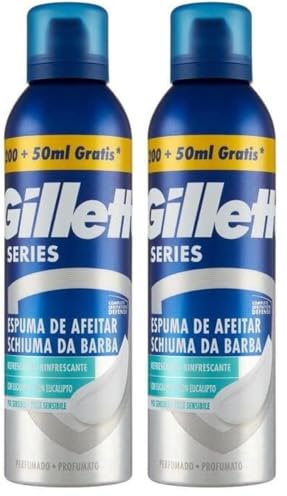 Gillette Series Erfrischender Rasierschaum mit Eukalyptus, vollständiger Schutz vor Reizungen für Rasierer für Herren, 250 ml (Packung mit 2)