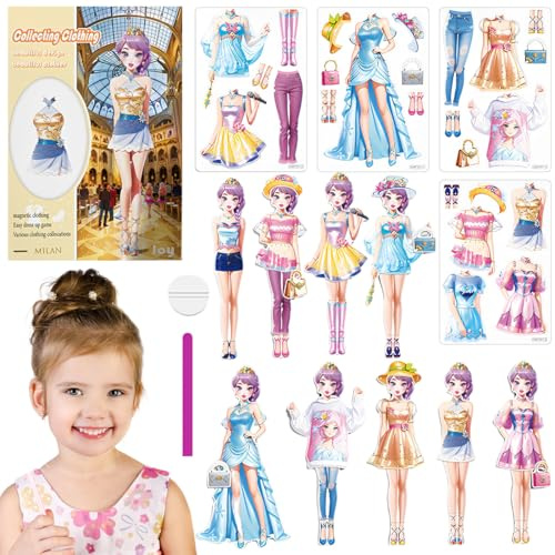DIFLAX Magnetische Anziehpuppe mit Outfits Magnetische Papierpuppen Magnetspiel Anziehfiguren Tragbare Magnetische Prinzessinnen Dress Up Spielset für Mädchen Magnetspiel Box für Kinder (Joy)