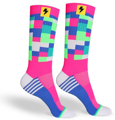 in s(h)ock Barcelona Calcetines Divertidos Padel Running Hombre y Mujer | Calcetines deportivos, transpirables y sin costuras. Ciclismo, trekking y gimnasio. Entre dos tallas, la más grande