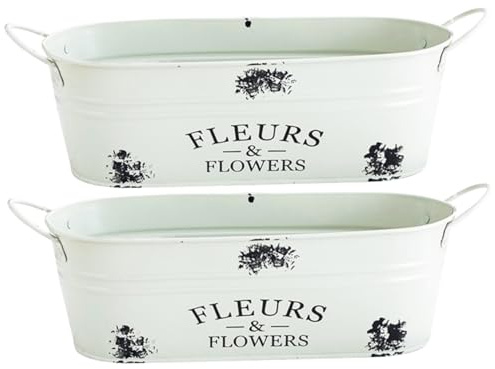 OSALADI Fioriera in Ferro Retrò 2 Pezzi Vaso Da Fiori in Metallo Bianco Porta Piante Vintage Per Giardino Balcone Interno Esterno Contenitore Decorativo Per Piante E Fiori