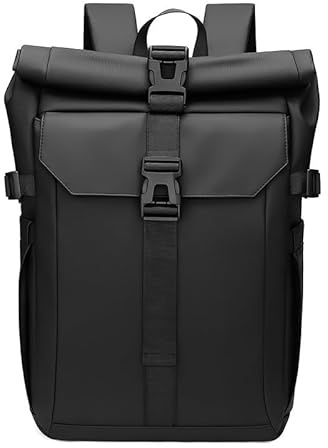 shepretty Rolltop Laptop Rucksack Herren & Damen, Wasserdichter Business Backpack mit Laptopfach für 16 Zoll, 20-35L Reiserucksack, Handgepäck für Arbeit, Pendeln, Reisen & Uni-Schwarz