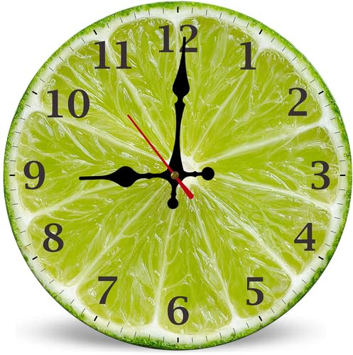 Horienteeon 30 cm väggklocka i trä, grön limeskiva frukt tyst klocka