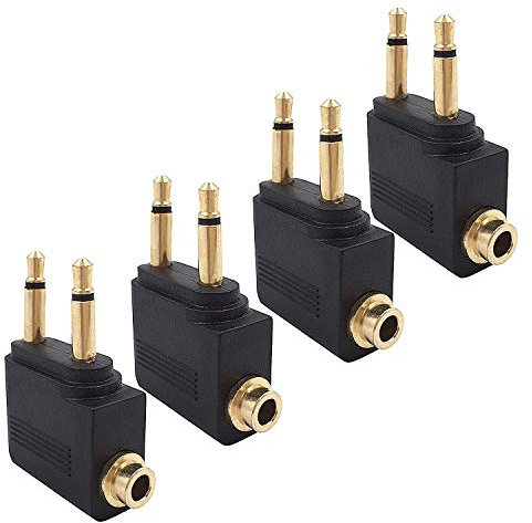 Valefod 4-Pack Airline Airplane Flight Adapters for Headphones, Golden Plated 3.5mm Jack