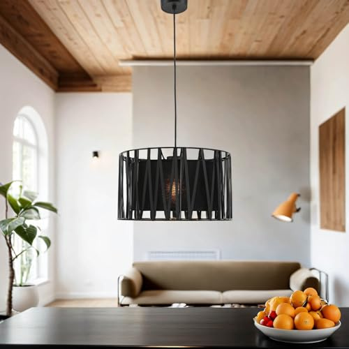 Licht-Erlebnisse Pendelleuchte Design aus Metall und Stoff in schwarz D:40cm E27 für Esszimmer Küche Wohnzimmer Hängeleuchte Pendellampe Hängelampe Innen