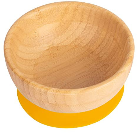 Tiny Dining Baby Bowl with Suction Cup - Yellow - Non-Slip Bamboo Self-Feeding Baby Weaning Bowl Infant Dining for Toddlers, Children, Kids