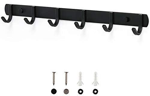 Hosko Kleiderhaken, Leiste mit 4/5/6 Haken aus EDELSTAHL rostfrei Bademantelhaken Wandgaderobe Mehrzweckhaken für Badezimmer, Küche, Flur und Schlafzimmer innen/außen, Schwarz (6 Haken)