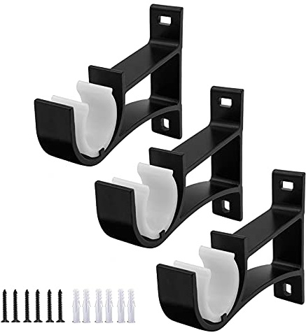3 Pack Curtain Rod Bracket, Heavy Duty Curtain Rod Holders Hooks Decorative Curtain Brackets Hangers Hardware for 1 to 1-1/5 Inch Drapes Rod