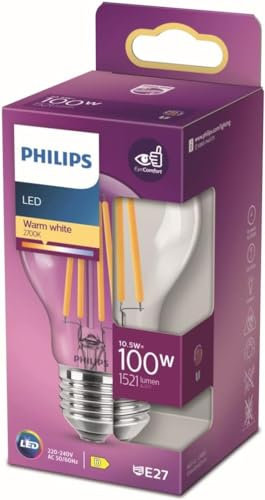 PHILIPS LED Classic E27 Lampe, 100 W, Tropfenform, A60, klar, warmweiß