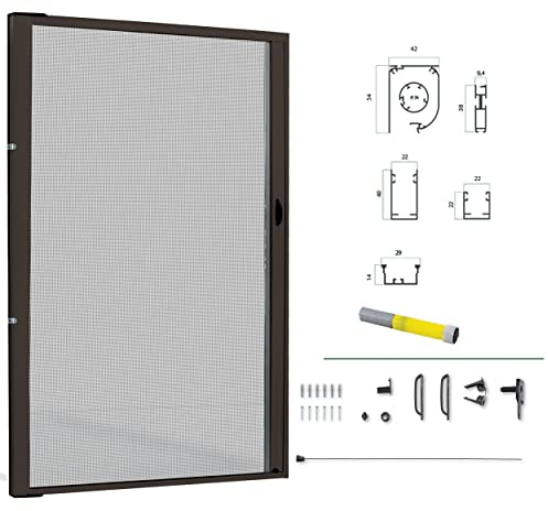 Zanzariera Porta Finestra a Rullo Scorrevole e Riducibile In Alluminio - Fai Da Te (Marrone, 178x250)