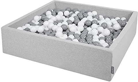 KiddyMoon Großes Bällebad Quadrat 120 x 120 x 30 cm mit 200 Bällen 7 cm Weiches und Sicheres Spielzeug Ballgrube Abnehmbarer Bezug Waschbar