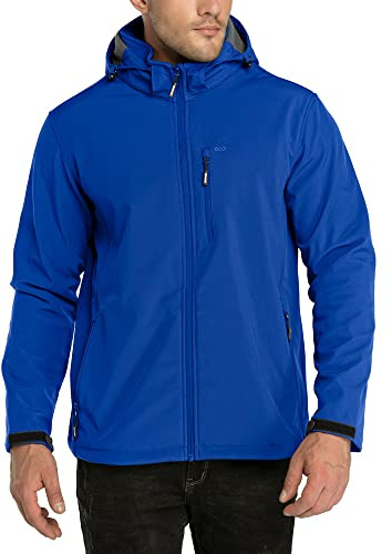 33,000ft Softshelljacke für Herren Wasserdicht Outdoor Jacke Übergangsjacke | Winddicht Warme Fleece Gefüttert Funktionsjacke Wanderjacke mit Abnehmbare Kapuze, 6 Taschen für Outdoor Fahrrad Camping