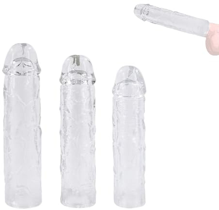 QgLust Silikon Penis Sleeve Extender Erweiterung Penismanschette mit Äderung Penis Extension Erektionssteigerung Verlängerung Ejakulation Erwachsene Sex Spielzeug FüR Mann Transparent