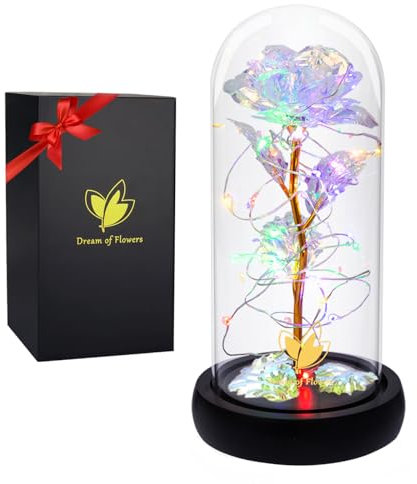 Valentinstags-Rosengeschenk für sie, Infinity-Rose, künstliche Blume, für immer in Glaskuppel, Hochzeit, Jubiläum, Geburtstag, einzigartige Dating-Geschenke, Valentinstagsgeschenke für Frauen (bunt)