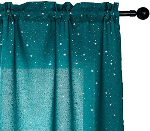 GIRASOLE HOME® Coppia Tende Semi Oscuranti Fantasia Stelline Argentate Tenda per Soggiorno Camera Cameretta Cucina e Interni 2 Pannelli con Tasca (Verde Smeraldo, 70x148cm)