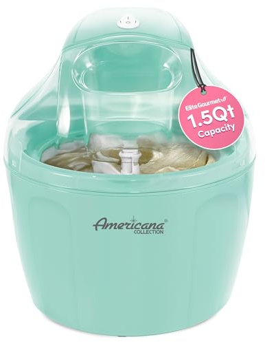 Americana EIM-1400M - Máquina de helado eléctrica automática de 1.5 cuartos de galón, fácil casera, canal de ingredientes, interruptor de encendido/apagado, no necesita sal, helado cremoso, gelato,