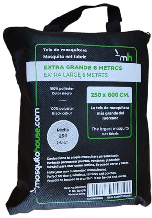 Tela de mosquitera 6 metros x 2,50 metros (Negro)