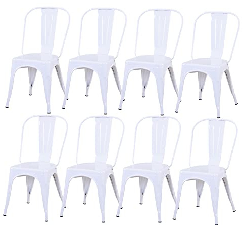 BenyLed Set di 8 Sedie da Pranzo in Metallo Impilabili in Stile Industriale, Stile Vintage, Adatto per Interni ed Esterni, Sedia da Giardino (Bianco)