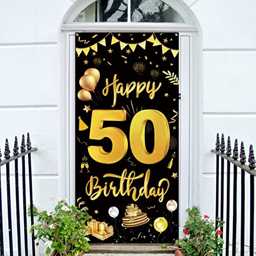 GoldRock 50 Geburtstag Deko Banner Hintergrund,Geburtstagsbanner 50,Deko 50. Geburtstag Mann Frau,50 Happy Birthday Banner,Partydeko 50.Geburtstage 185x90cm Sfeier Liefert Foto Prop Tisch Banner