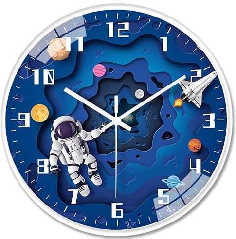 hleo® Wanduhr Kinder (Astronaut) - Lautlose Kinderwanduhr - Wanduhr für Jungen und Mädchen - ohne tickgeräusche, Zifferblatt mit Ø 30 cm, schönes deko für kinderzimmer