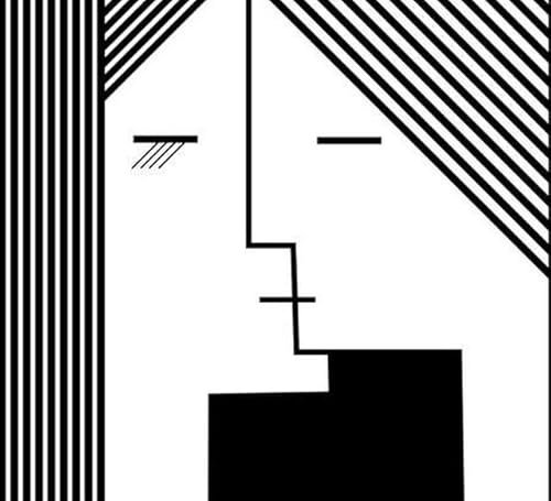 Acryl-Bild 90 x 80 cm: Paar Leute in geometrischer Form, Kusskonzept. Schwarz und weiß. (101016407)