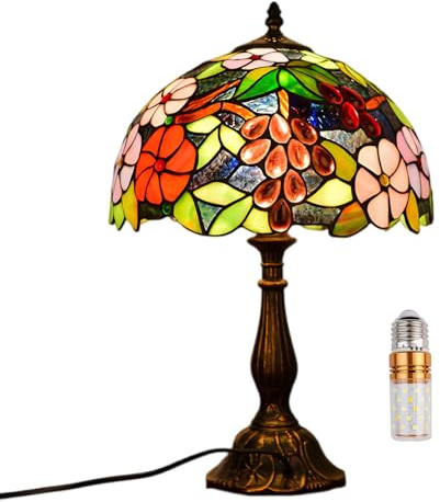 Kinbolas 12 pouces style Tiffany lampe de table vitrail abat-jour lampe de chevet lecture antique lampe de bureau salon chambre bureau vintage art déco victorien(Color:D-4)