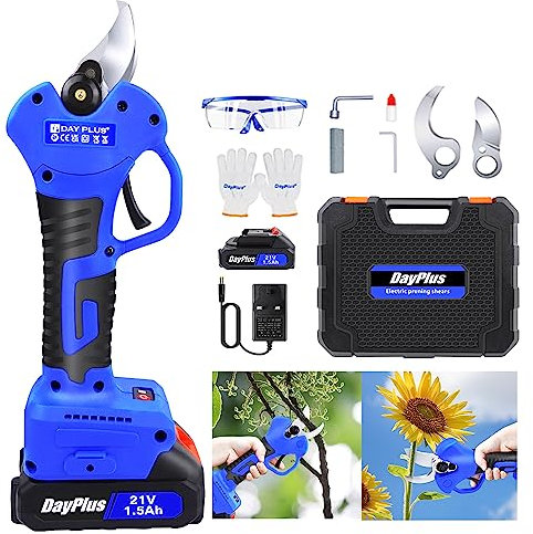 Cordless Garden Secateurs Electric Pruning Shears Gardening Tool, Battery Tree Pruner Branch Cutter, Electric Gardening Scissors, 2X Blades & Storage Case Include
