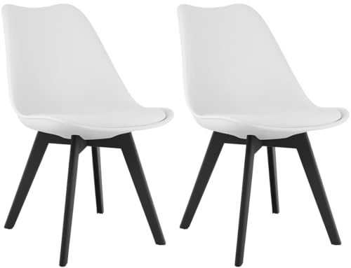 NMK HOME Esszimmerstuhl Kunststoff Kunstleder Weiß 2er Set | Polypropylenbeine, Pflegeleicht, Modernes Design, Küche, Komfort, Homeoffice