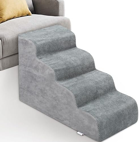 Hundetreppe für kleine Hunde – Hochdichte Schaumstoff-Hunderampe, extra breite Haustierstufen mit rutschfester Unterseite für hohe Betten, Kuche und Sofa, am besten für verletzte, ältere Hunde und