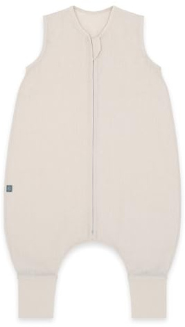 emma & noah Sacco nanna per bebè con piedi 0,5 TOG, sacco nanna con gambe per l'estate, 100% lino, certificato OEKO-TEX, sacco per neonati (Beige essenziale, 80 cm)