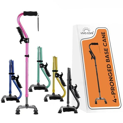 VIVA CARE Gehstock mit 4 Zinken & extra Griff - Verstellbar, Balance & Stabilität für Senioren und Verletzte [Rosa]
