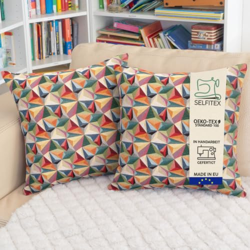 Selfitex 2er Set Bunte Couchkissen 50x50 cm, Sofakissen mit Füllung und Bezug, kuschelweiches Lesekissen, dekoratives Fernsehkissen, Deko- und Kopfkissen, Rückenkissen (Havana)