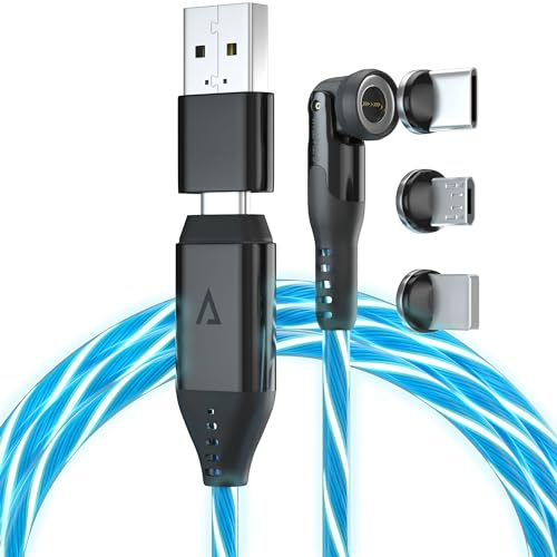 Statik 360 Pro Magnetisches Ladekabel – 3-in-1 USB-C auf USB-C mit Micro-USB- & iProduct-Aufsätzen, USB-A-Adapter, kompatibel mit allen Geräten, 100W Schnellladen, GloBright 3FT