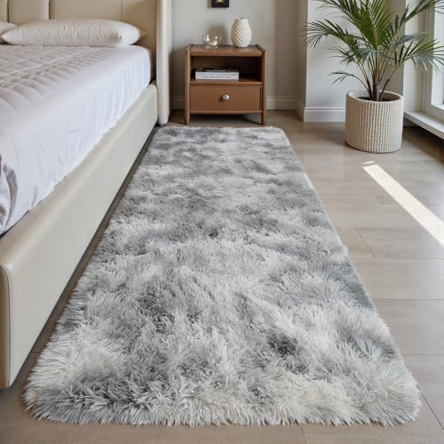 Sour Lemon Teppich Schlafzimmer 60x220cm, Grau Teppich Flur Läufer | Rutschfest Schlafzimmer Teppich Waschbar Flauschiger Wohnzimmerteppiche Zottelige Weiche Teppiche für Kinder Flur Wohnzimmer