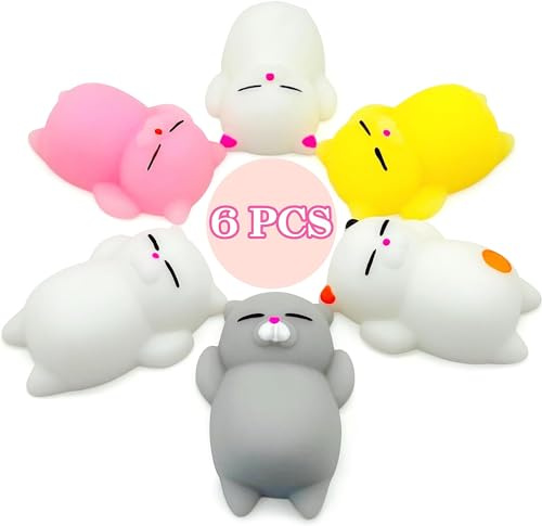 Mochi Squishy Spielzeug Set, Squeeze Toy 6 Stück Mini Fidget Toys Squishies Kawaii Tier Anti Stress Spielzeug, Stressabbau Spielzeug Mitgebsel Kindergeburtstag für Kinder Erwachsene