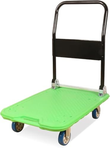 DZYHFCO Chariot à plateforme pour chariot roulant à main avec 4 roues, poignée en métal, plateau en plastique, chariot à plat haute capacité pour bagages, plate-forme de déménagement, chariot de