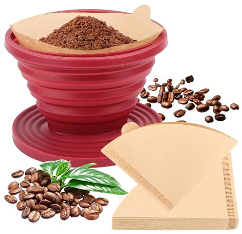 Filtro de café plegable, goteador de café de silicona con 40 filtros de papel cónicos, filtro de café para camping, filtro de café reutilizable, soporte para filtro de café portátil, cono para