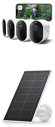 Arlo Pro 5 2K + 4 Panneaux Solaire, Caméra de Surveillance WiFi Extérieure sans Fil,Batterie Rechargeable Longue durée, Vision Nocturne Couleur Avancée, Essai Secure Inclus, 4 Caméras Blanc