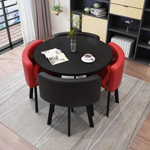 Rundes Esstisch Set mit Stühlen, Verhandlungstisch für den Empfang, Couchtisch für Geschäftskonferenzräume, Runder Konferenztisch, Küchentisch Set aus Holz für 4 Personen für Wohnzimmer und Esszimmer(