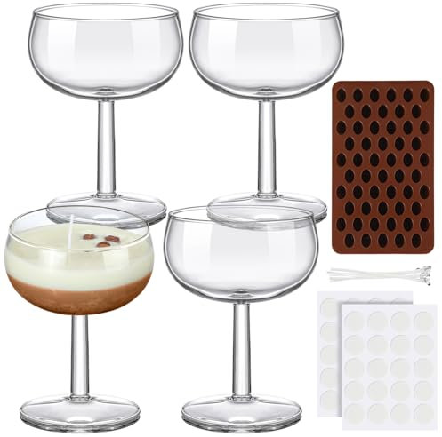 2 Set DIY Espresso Martini Candle Making Gifts Supplies Kit Candle Making Kit for Adults Women Martini Glasses Birthday Party Gifts Coffee Lovers Scented Aesthetic Home Decoration No Candles (Rounded)