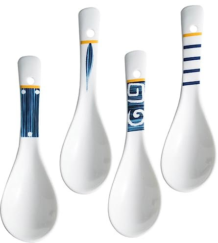 Cabilock 4 Cucharas De Cerámica Para Vajilla Cucharas Para Arroz Para Servir Mini Cubiertos Largas Para Bebés Para Ramen Tenedores