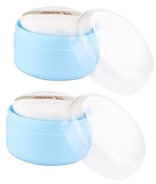 ERINGOGO Leere Puderquaste Puderbox 2 Stück mit Sieb Flauschig Hautfreundlich Kunststoff Hautpflege für Reisen und Zuhause