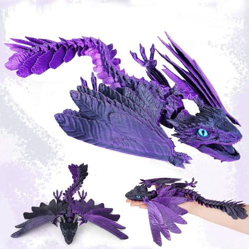 3D Gedrucktes Drache mit Flügeln, 30CM Fliegender Drachen Spielzeug mit Augen und beweglichem Mund, Gelenke Kristall Drachen, Geheimnisvolle Realistische Drachen Figuren (Gefiederter Wyvern Drache-C)