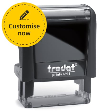 Trodat Printy 4911 Tampon encreur d'entreprise 38 x 14 mm Texte au choix + logo personnalisables – Auto-encreur – Tampon d'entreprise – Tampon d'adresse – Personnalisable (couleur du boîtier noir)