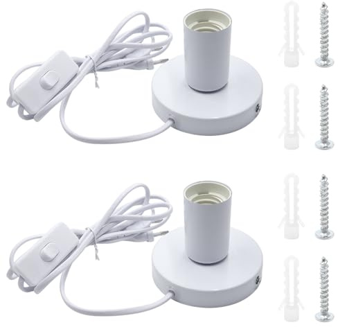 GOIYZTTR 2 Pezzi Lampada da Scrivania Portalampada E27 con Interruttore Cavo Vintage E27 Base Lampada da Tavolo Con 1,8M Cavi per Decorazione Domestica (Bianco)