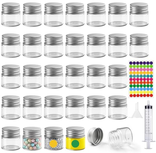 Ferenando 30 Stück 10ml Reagenzglas mit Schraubverschluss aus Aluminium | 10ml Fläschchen, Kleine Schraubgläser mit 4 Zubehör, Klare Flüssigkeitsprobe Fläschchen für DIY-Accessoires, Proben Speichern